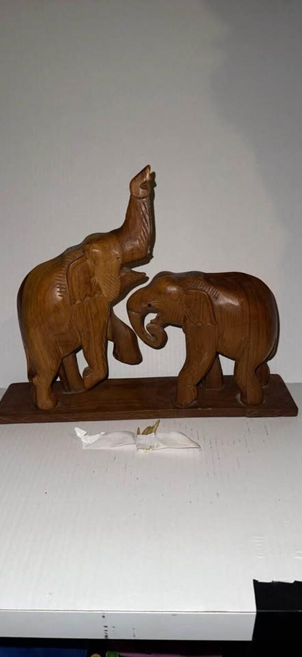 Carved Wood Elephant Figurines Pair